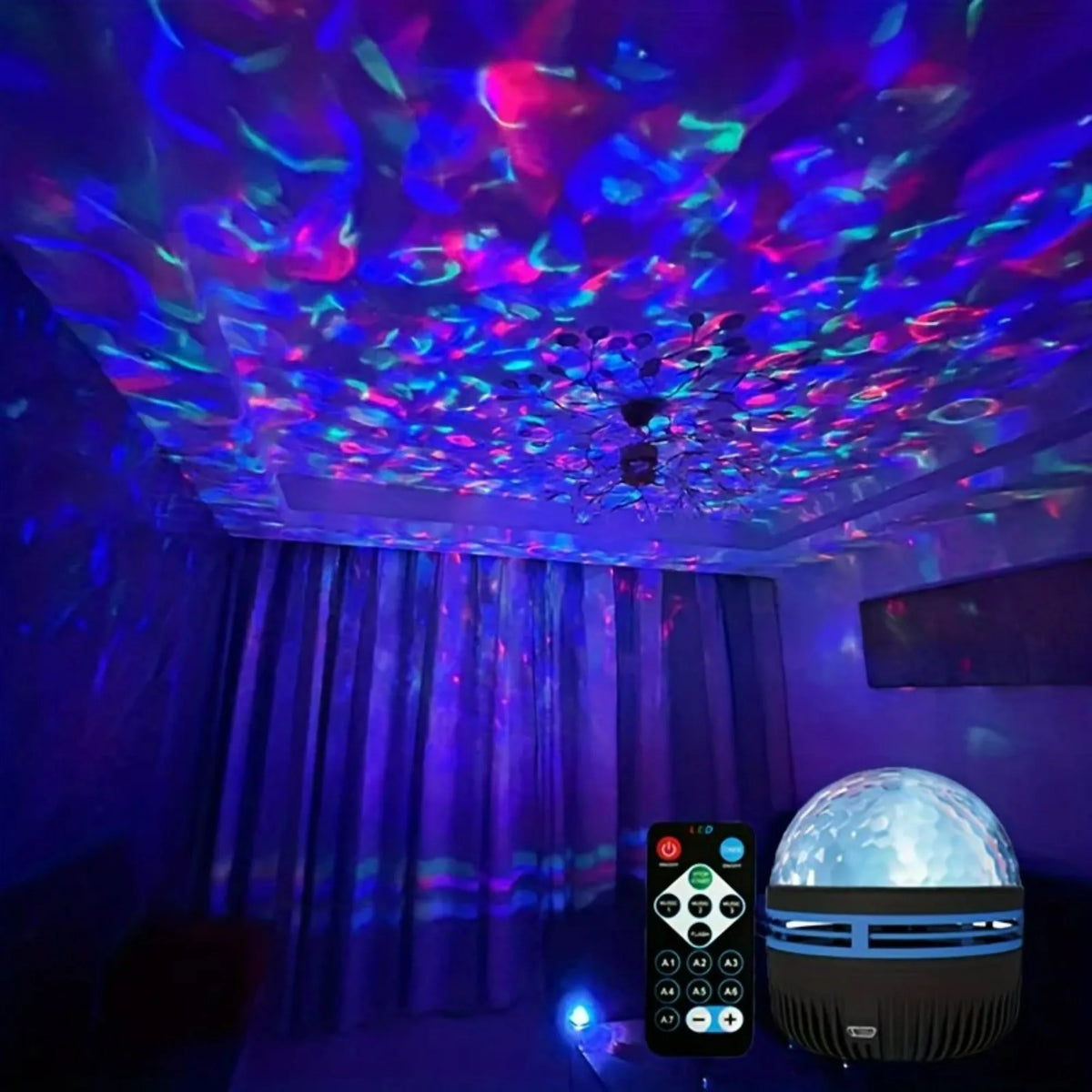 Projecteur LED Ciel Étoilé RGB Galaxie Lampe d'Ambiance Projection Noël Halloween Télécommande 7 Couleurs Rotation Automatique Maison