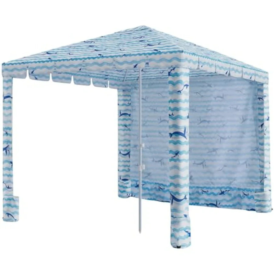 Cabane de plage - Tonnelle de plage 6FT/8FT avec paroi latérale, installation facile, abri solaire, tente imperméable - Abri portable pour toute la famille