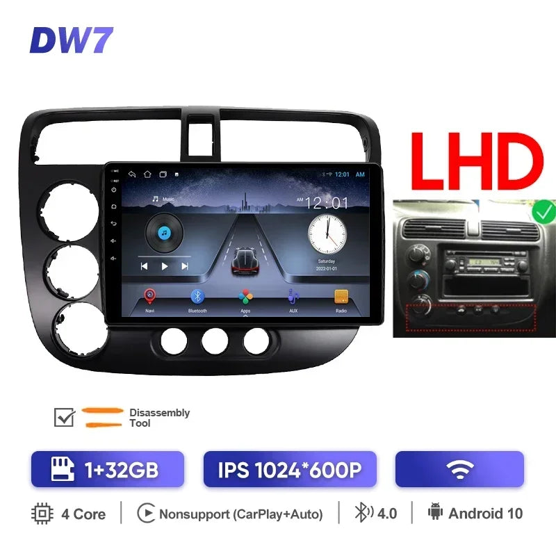 MAMSM-Autoradio pour Honda Civic 7, LHD, RHD, 2000-2006, Android 13, Limitation, Lecteur vidéo, GPS, 4G, Carplay, Auto Stereo, Head Unit