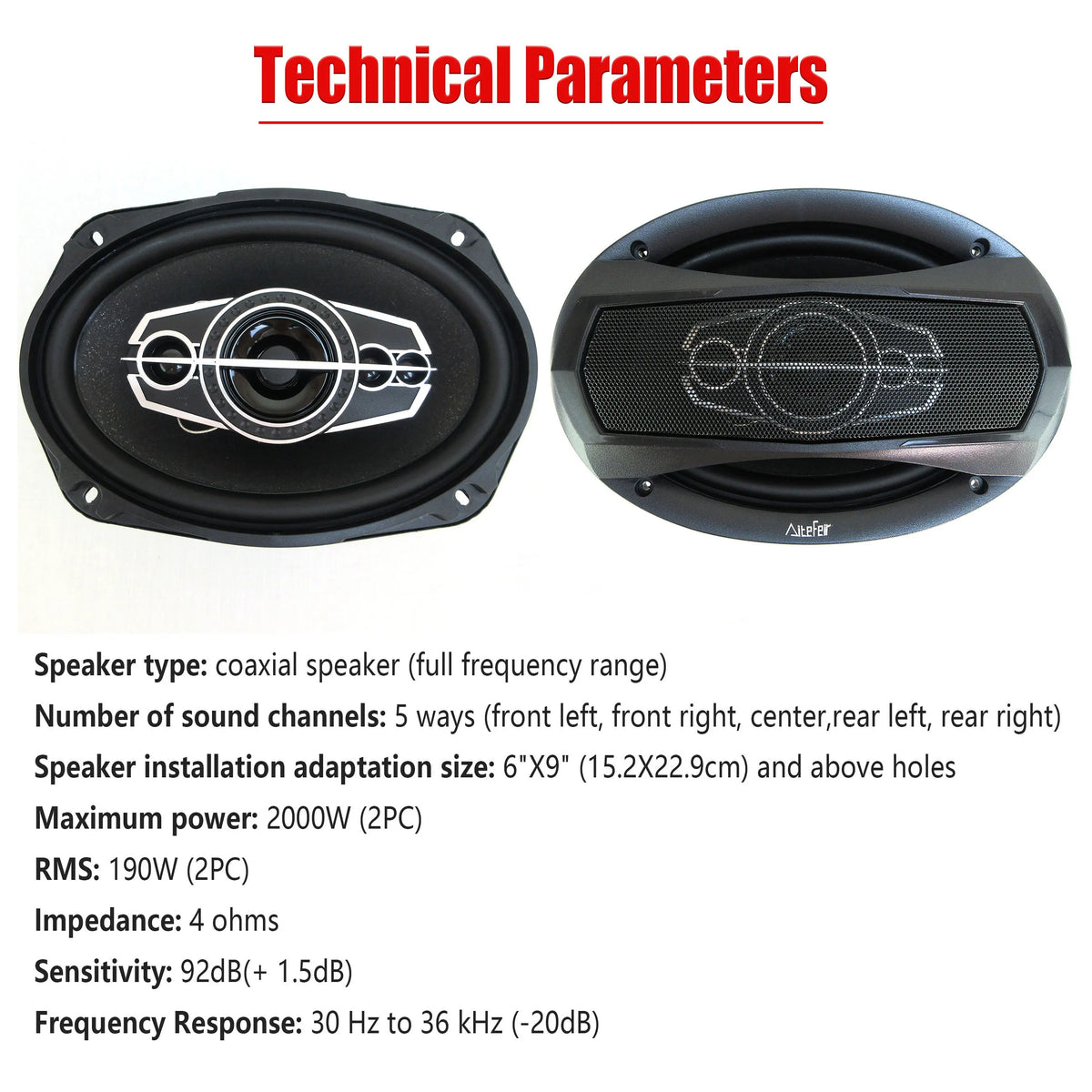 Haut-parleurs stéréo pour voiture, 6x9 pouces (2x100W) 2000W, 5 voies, connexion coaxiale Audio haute résolution, conception universelle encastrée avec contrôle par application