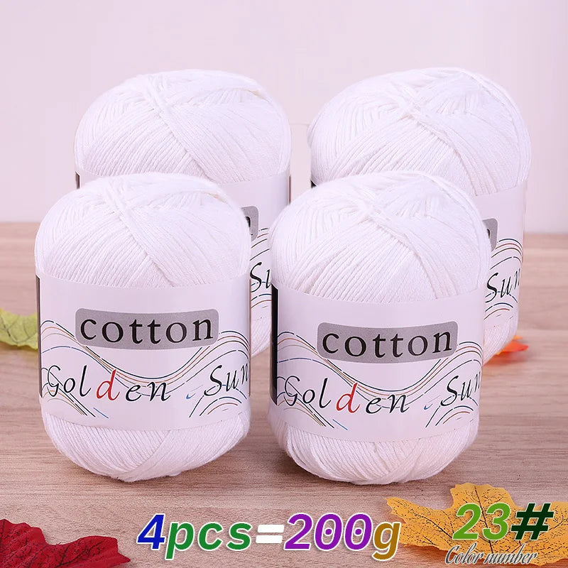 200 g de fil de coton pur 100 %, fil au crochet moyen-fin, fait à la main pour tricoter des pulls, des gilets, des chapeaux et des petites couvertures. Fil de coton moyen-fin, 1 pièce = 4 pièces = 200 grammes