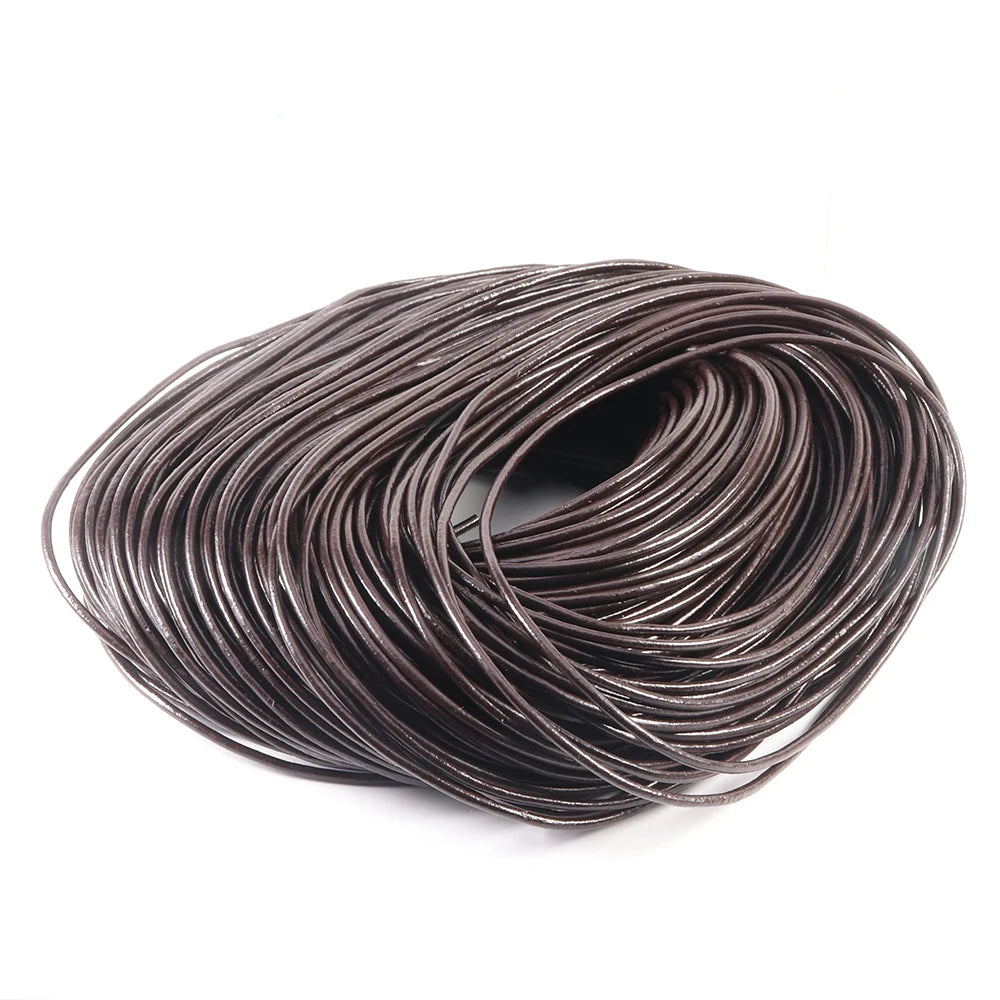 Cordons ronds en cuir de vache véritable, 2 à 5 mètres/lot, 1 à 5mm, pour la fabrication d'ornements, artisanat, vêtements, accessoires de charme