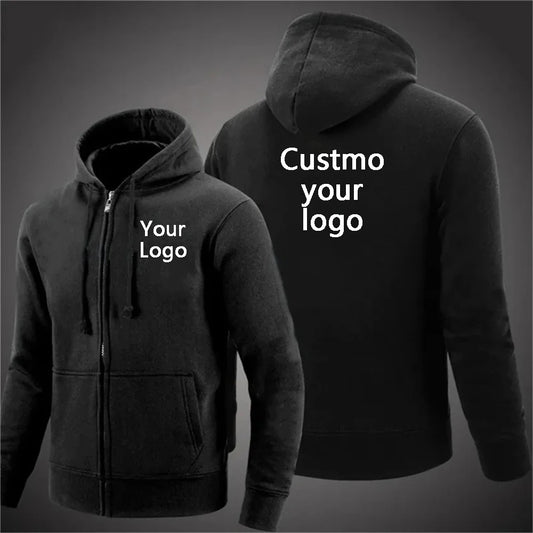 Sweat à capuche avec fermeture éclair avec logo personnalisé, haut de rue pour hommes Harajuku, personnalisable avec des photos, des motifs, etc., sweat à capuche de couleur unie Hip Hop.