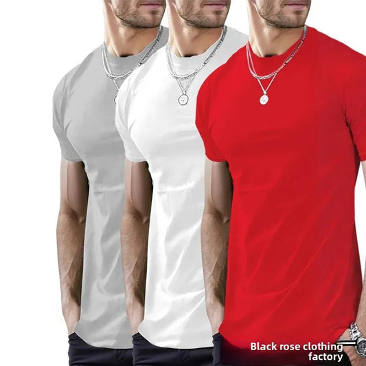 T-Shirt à manches courtes et col rond, couleur unie, à la mode, haut ajusté pour hommes et femmes, en Fiber de Polyester, longueur courte
