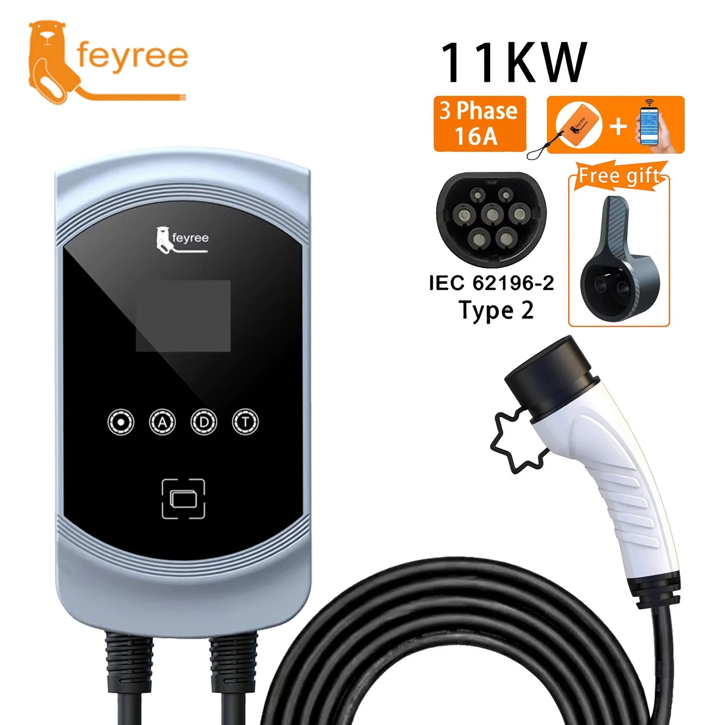 Fey123 EV Chargeur 32A 22KW 3Phase 11KW 16A Chargeur de Voiture Électrique EVSE Wallbox 7.6KW 32A Vope2 Câble Prise IEC62196-2 Andrea Control