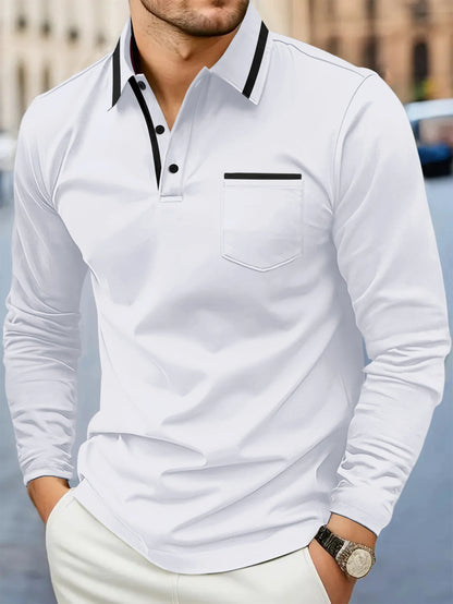 Printemps et automne best-seller mode golf hommes revers poche confortable sport décontracté couleur unie à manches longues haut respirant