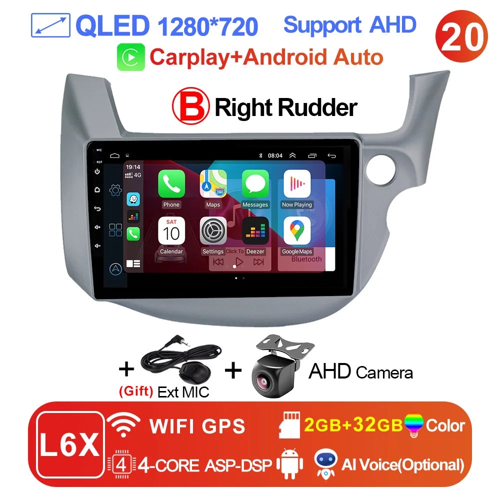 LEHX-Autoradio L6 Pro Android 14, 4G, Carplay, DVD, Stéréo, 2 DIN, Unité Centrale, Limitation GPS, pour Voiture HONDA FIT JAZZ (2007-2013)