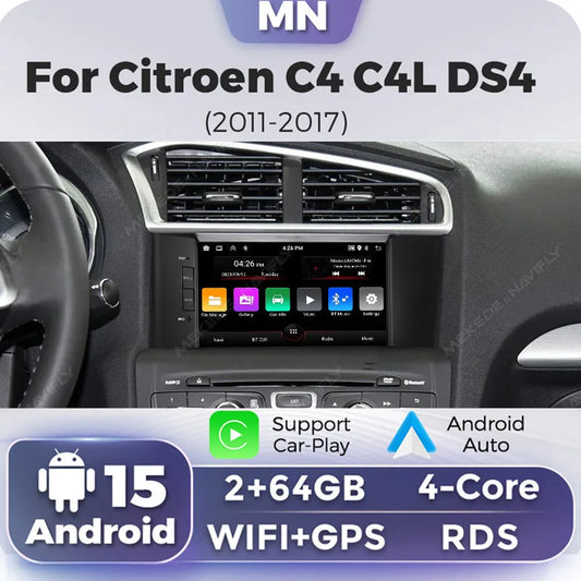 Autoradio Android 15 pour citroën C4 C4L DS4, sans fil, Carplay, Navigation GPS automatique, lecteur vidéo multimédia stéréo, nouveauté 2026