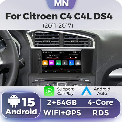 Autoradio Android 15 pour citroën C4 C4L DS4, sans fil, Carplay, Navigation GPS automatique, lecteur vidéo multimédia stéréo, nouveauté 2026