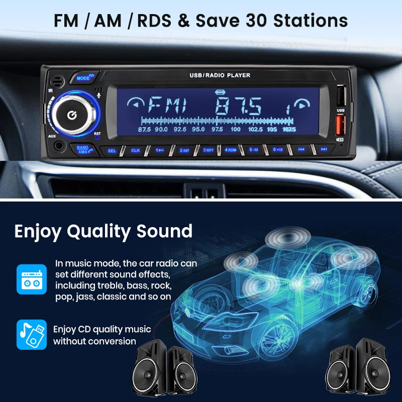 Junsun 1 Din lecteur de voiture MP3 DAB DAB + récepteur Audio numérique Radio stéréo 7 couleurs bouton Bluetooth 2 USB TF AUX FM AM musique