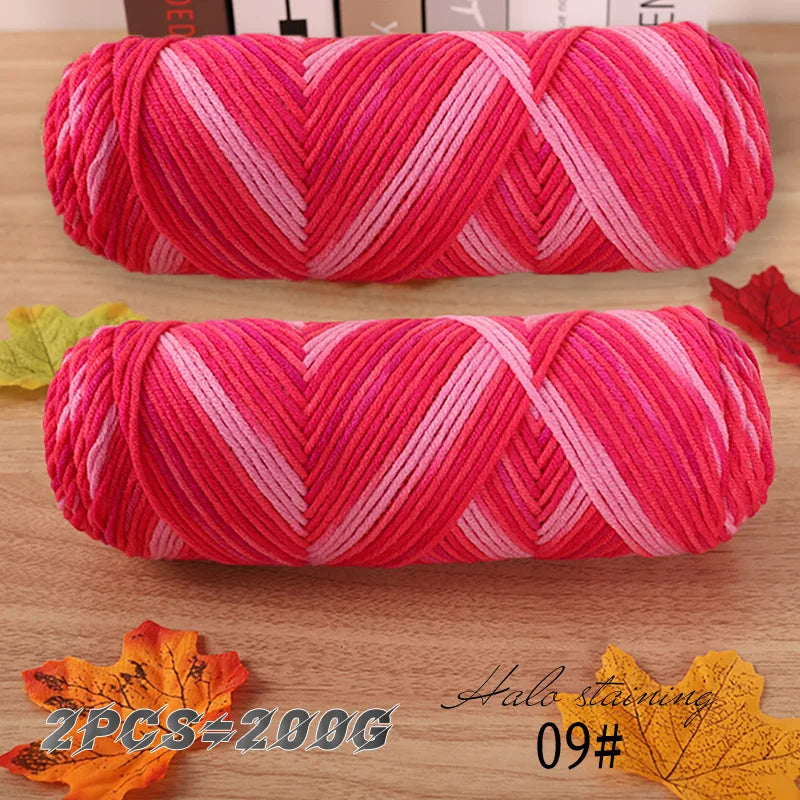 2 pièces de fil à tricoter en coton de lait teinté à 5 brins, coloré, pour bébé, écharpe tissée à la main, épaisseur moyenne, matériel de crochet fait main, sac