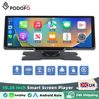 Podofo sans fil Carplay Portable tableau de bord numérique Android Auto 10.26 pouces lecteur intelligent avec commande vocale 1080P BT TF
