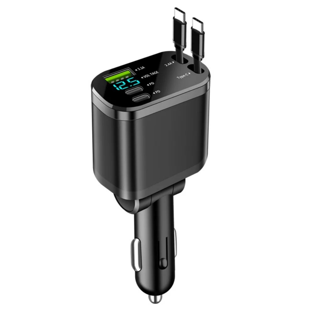 Chargeur de voiture rétractable 5 en 1, USB Type C PD, adaptateur allume-cigare, affichage de la tension, pour iPhone Xiaomi Huawei