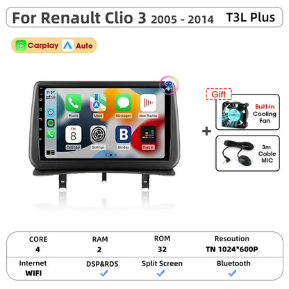 Srnubi CarPlay autoradio lecteur multimédia pour Renault Clio 3 2005 2006 2007 2008 2009 2010-2014 Android Auto GPS 2din autoradio