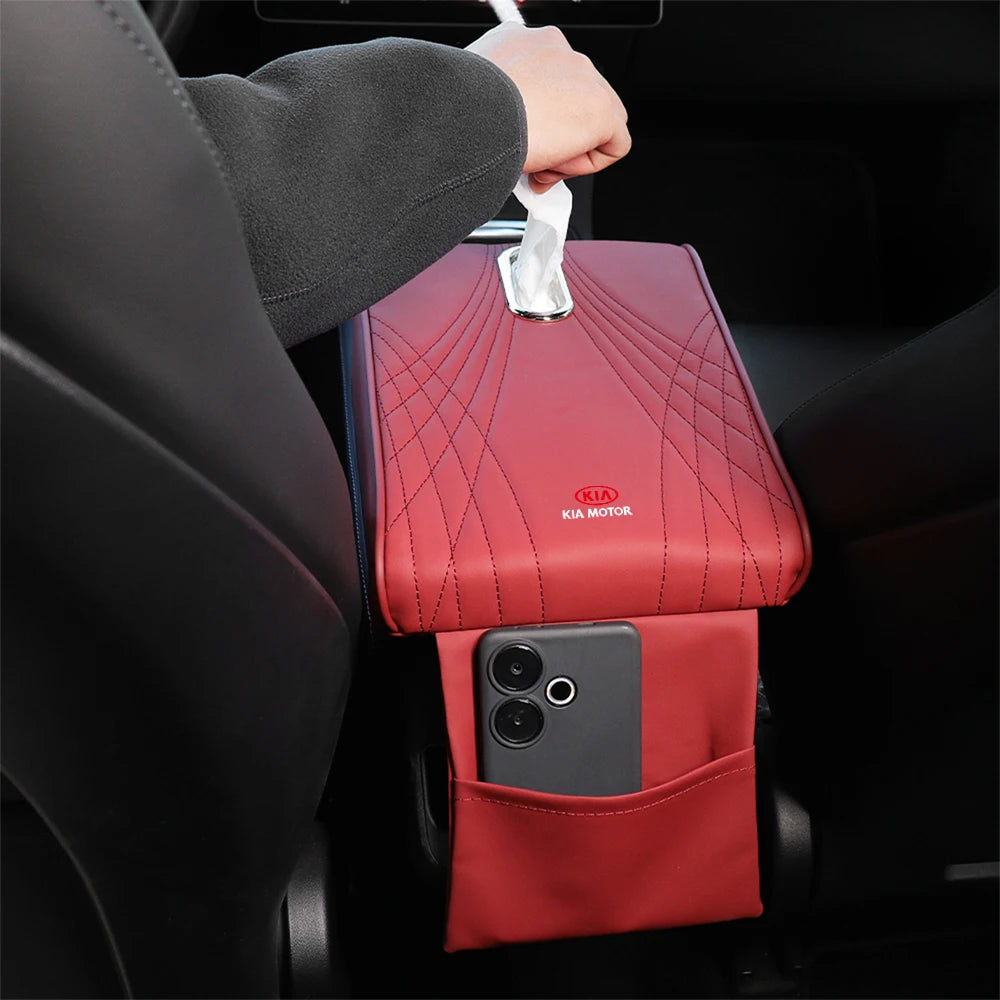 Tapis de boîte d'accoudoir de voiture en cuir, couvertures de Console centrale pour KIA K6 Sportage 4 Picanto KX1 RIO pv5 ev6 ev5 K3 Sorento Optima Carnival