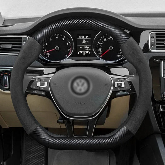 Juste de volant en cuir véritable pour Volkswagen, fibre de carbone, compatible avec VW CC Polo Bora Golf Jetta Lavida Lamando Magotan Passat