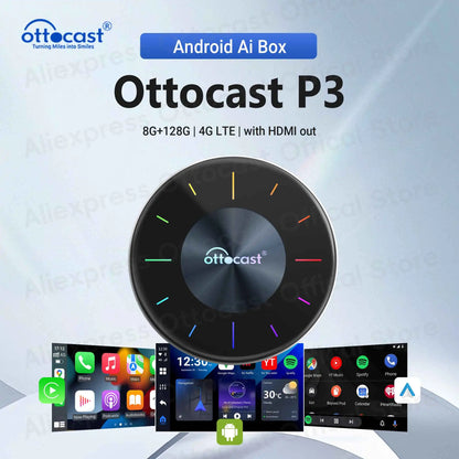 OTTOCAST P3 Android AI Box sans fil CarPlay Android Auto 128GB TV Box pour sortie HDMI accessoires de voiture pour Audi VW Chervolet Kia