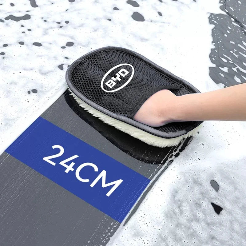 Gants de nettoyage en peluche pour voiture, serviette de lavage en laine épaisse pour BYD Atto 3 Yuan Plus Han Tang EV F3 E6 Dmi Song F0 Qin Pro G3 I3 Ea1 G6