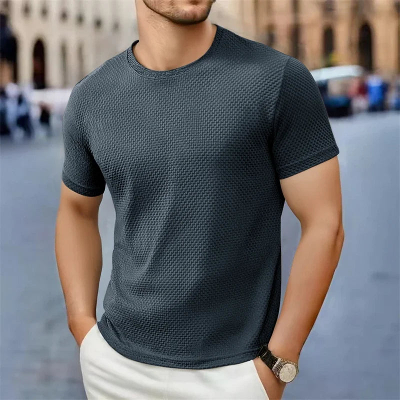 تي شيرت رجالي بأكمام قصيرة، كاجوال، بتصميم عظم الزهرة الجديد، لون سادة، ياقة دائرية، عصري، مسامي، مريح، قميص صيفي متعدد الاستخدامات، 2025