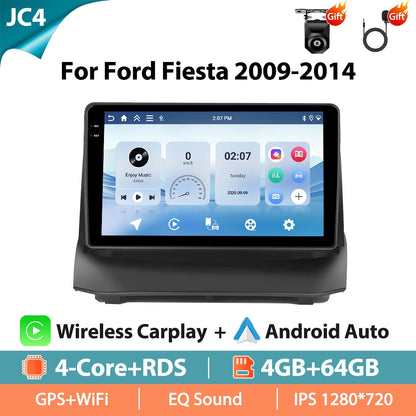 Autoradio Hikity 9 pouces 4G pour Ford Fiesta 2009-2014, lecteur multimédia vidéo, Carplay, Android Auto, 8 cœurs, WIFI, 4G, GPS, Mirrorlink, BT