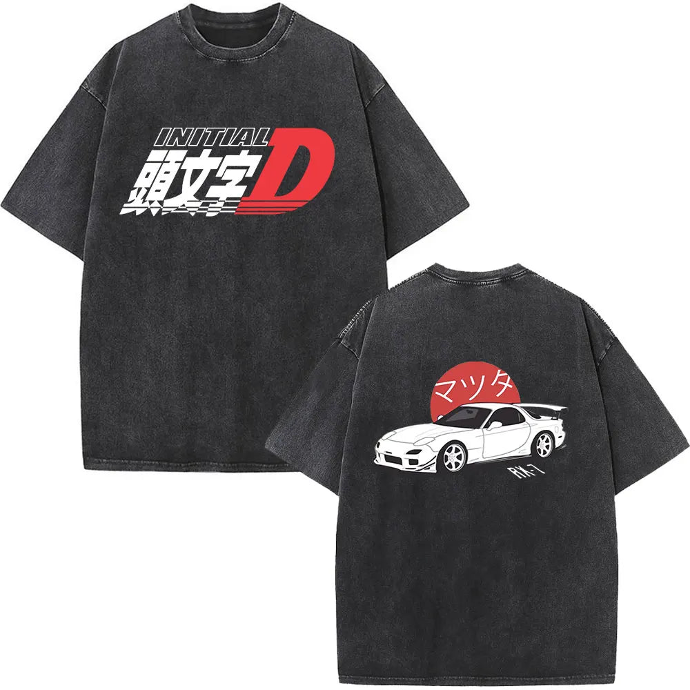 Anime Initial D Drift AE86 lavé Vintage imprimé T-shirt RX-7 R34 horizon GTR JDM T-shirts hommes Harajuku confortable surdimensionné T-shirts