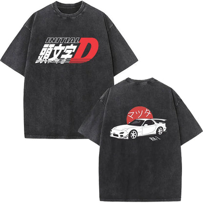 Anime Initial D Drift AE86 lavé Vintage imprimé T-shirt RX-7 R34 horizon GTR JDM T-shirts hommes Harajuku confortable surdimensionné T-shirts