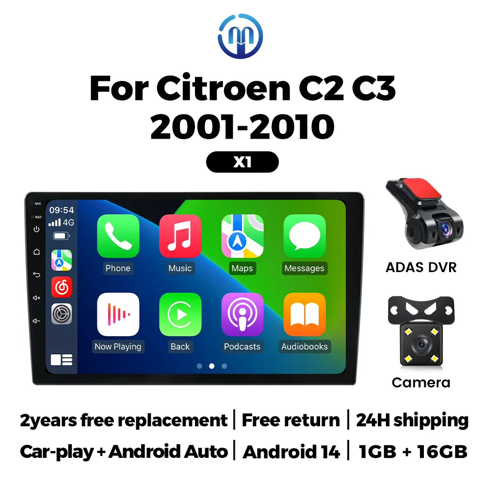 2025 nouvelle autoradio Carplay Android Auto pour citroën C2 C3 2001 2002 2003 - 2010 lecteur multimédia de voiture avec cadre GPS RDS stéréo carplay sans fil systèmes intelligents auto carplay voiture autoradio