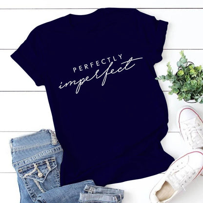 T-shirt à Manches Courtes pour Homme et Femme, Décontracté, Parfaitement Imparfait, Lettre Imprimée, Drôle, à la Mode