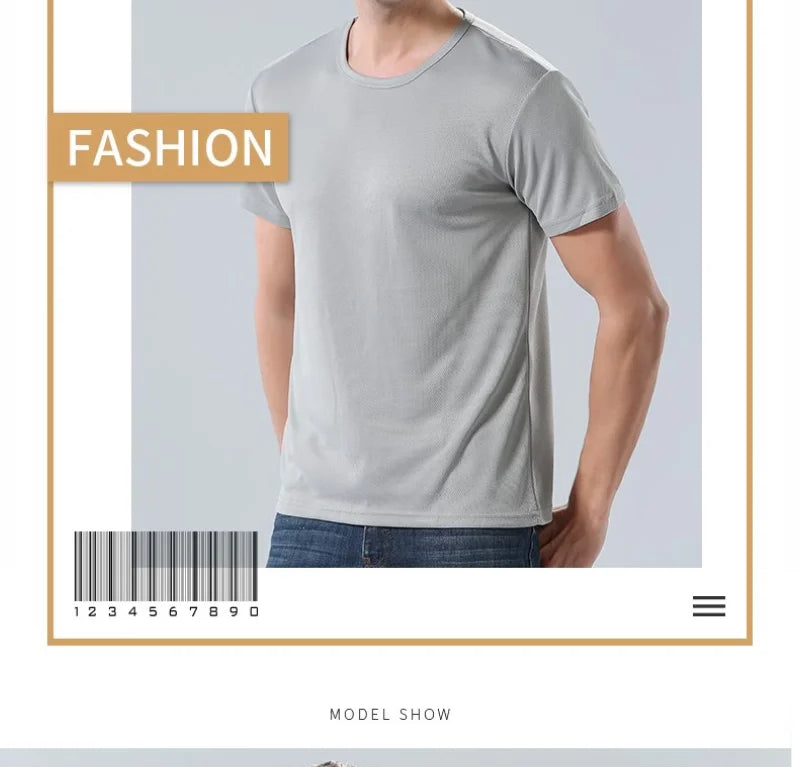 تي شيرت برقبة مستديرة سريع الجفاف للجنسين مقاس 4XL، بلوزة سريعة الجفاف ومسامية، وياقة مستديرة وأكمام قصيرة، ومقاس كبير