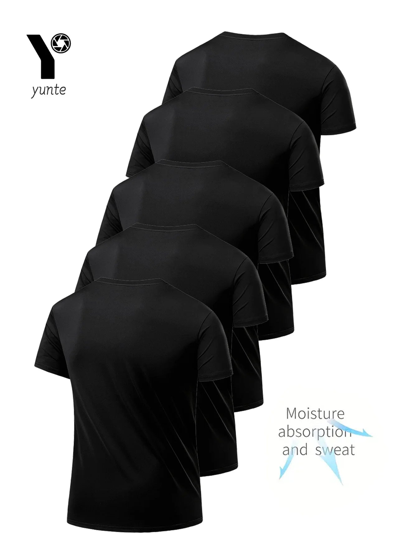 T-Shirt à Col Rond pour Homme, Noir Ultra observateur, vaccage Rapide, Respirant, Absorbant la Sueur, Adapté au Fitness Gym et Ru, 5 Pièces