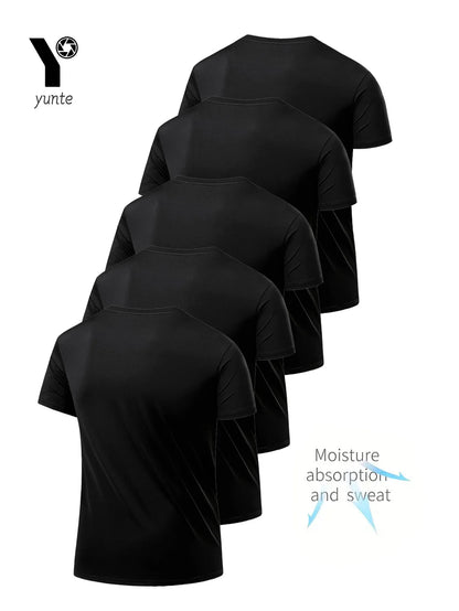 T-Shirt à Col Rond pour Homme, Noir Ultra observateur, vaccage Rapide, Respirant, Absorbant la Sueur, Adapté au Fitness Gym et Ru, 5 Pièces