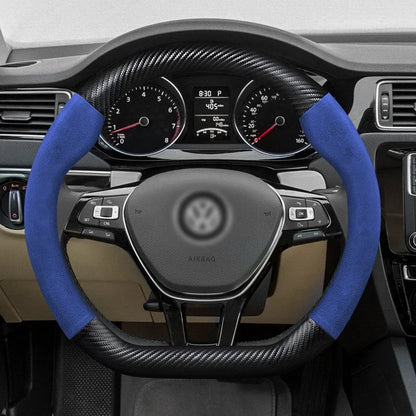 Juste de volant en cuir véritable pour Volkswagen, fibre de carbone, compatible avec VW CC Polo Bora Golf Jetta Lavida Lamando Magotan Passat
