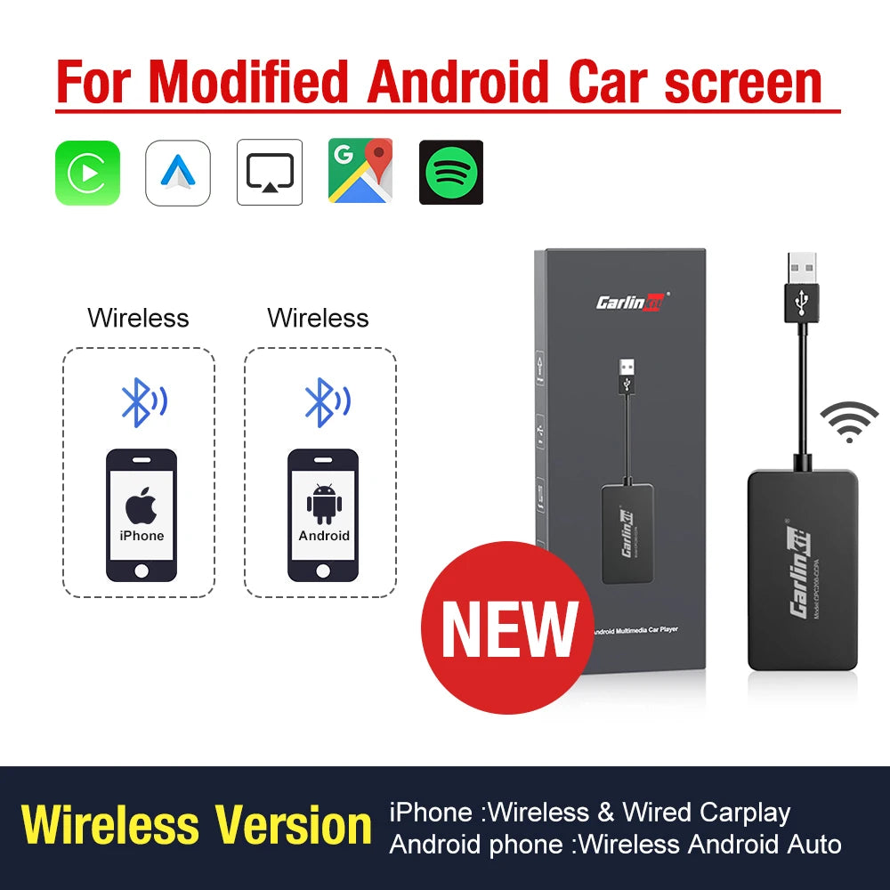 CarlinKit Wred & Wireless Android Auto & CarPlay Dongle adaptateur USB de voiture pour le marché secondaire Android autoradio Mirrorlink Split Sceen