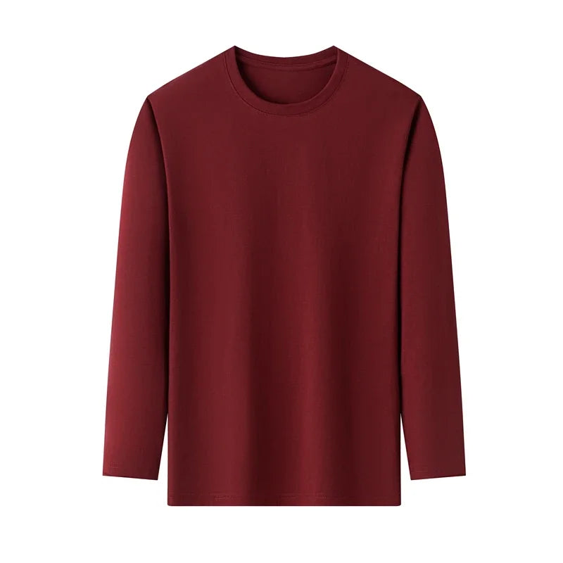 T-Shirt à manches longues et col rond pour hommes, couleur unie, en coton, confortable, respirant, haut décontracté, différentes couleurs, été