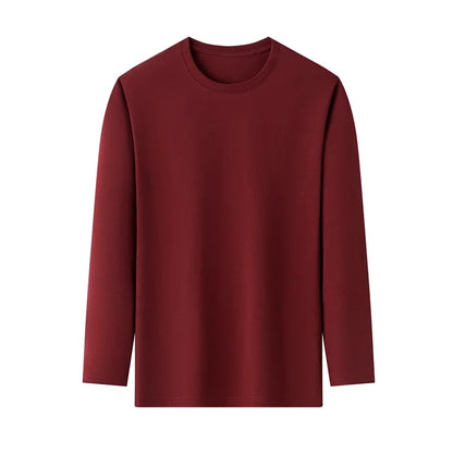 T-Shirt à manches longues et col rond pour hommes, couleur unie, en coton, confortable, respirant, haut décontracté, différentes couleurs, été
