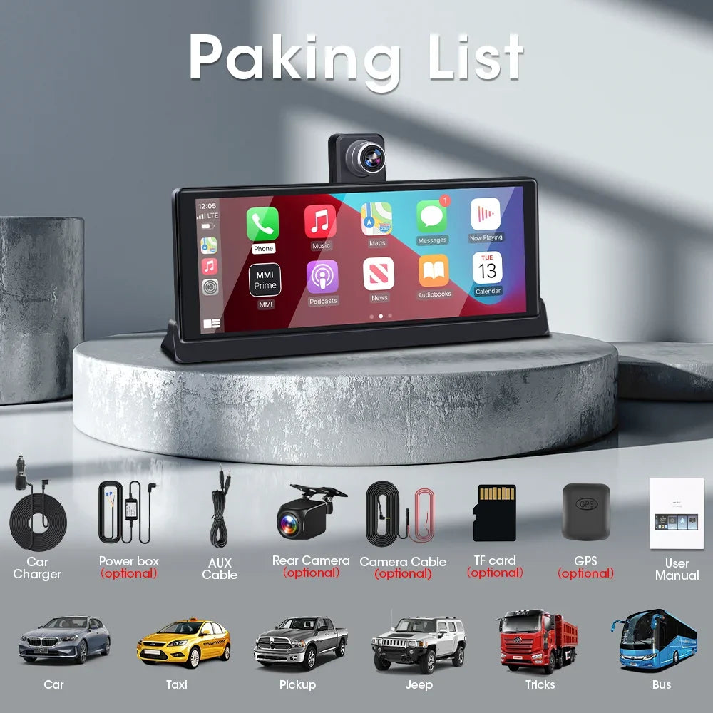 Srnubi 10.26 ''4K ADAS Dashcam voiture DVR Android Auto Carplay écran automobile système Intelligent enregistreur vidéo moniteur rétroviseur