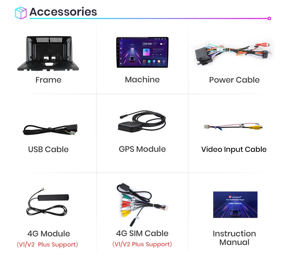 Junsun-V1 AI Voice Wireless CarPlay Android Auto Radio, KIT Rods 2007, 2008, 2009, 2010-2016, 4G, Système intelligent de voiture, GPS