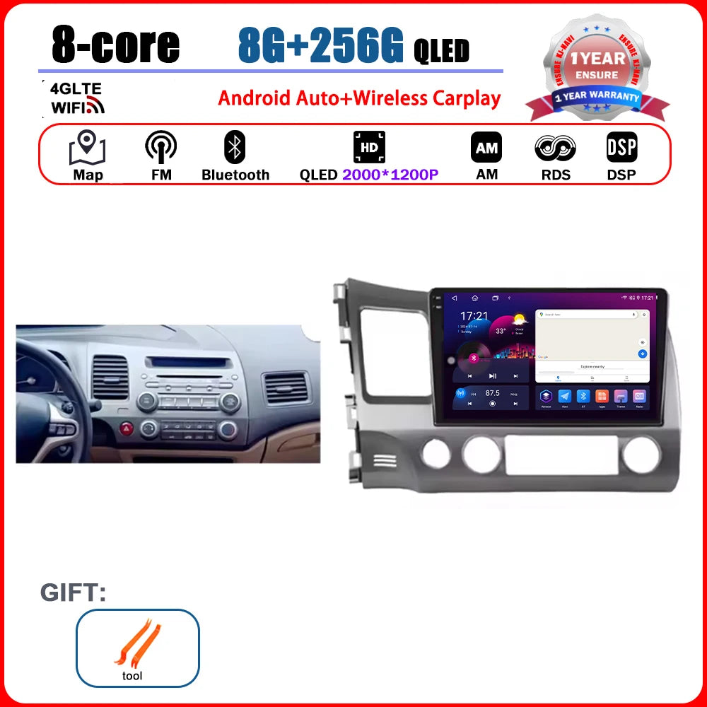 Android 15 Carplay autoradio pour Honda Civic 8 2005 - 2012 lecteur multimédia Navigation GPS 4G Audio No 2 Din 2 Din DVD