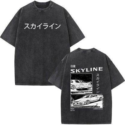 Anime Initial D Drift AE86 lavé Vintage imprimé T-shirt RX-7 R34 horizon GTR JDM T-shirts hommes Harajuku confortable surdimensionné T-shirts