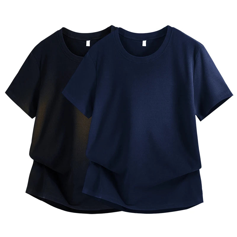 Silk-Matte Cotton Men's ort-Sve T-irt Busin Simple Summer Thin Ice Silk Loose Youth round Ne Trendy Versatile Top
