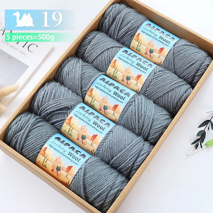 500g contient 5 écheveaux de fil de laine d'alpaga épais, 245 aiguilles, fil à tricoter, fil de matériel de bricolage pour pulls à tricoter, fil pour la fabrication de pulls en laine, grands manteaux, châles, chapeaux,