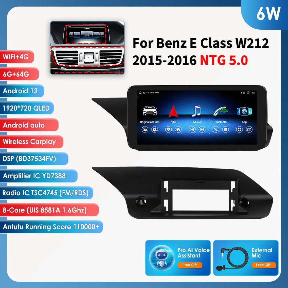 Autoradio Android 13 de 10.25 Pouces avec Lecteur de Limitation 4G Carplay, pour Mercedes Benz W212 Classe E NTG 4.0 4.5 5.0 E200 E230 E260 E300 S212