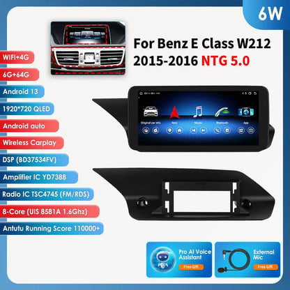 Autoradio Android 13 de 10.25 Pouces avec Lecteur de Limitation 4G Carplay, pour Mercedes Benz W212 Classe E NTG 4.0 4.5 5.0 E200 E230 E260 E300 S212