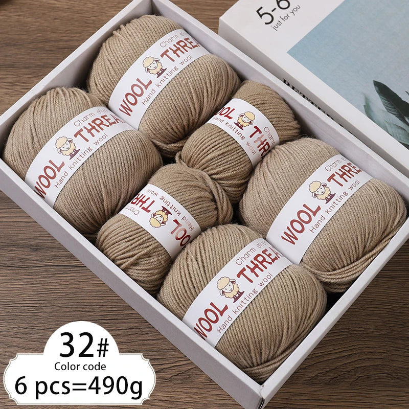 Fil de laine d'aldéhyde moyen, production de bricolage fin, tricoté à la main, pull chaud à la mode, écharpe et chapeau, boule de fil, 500g