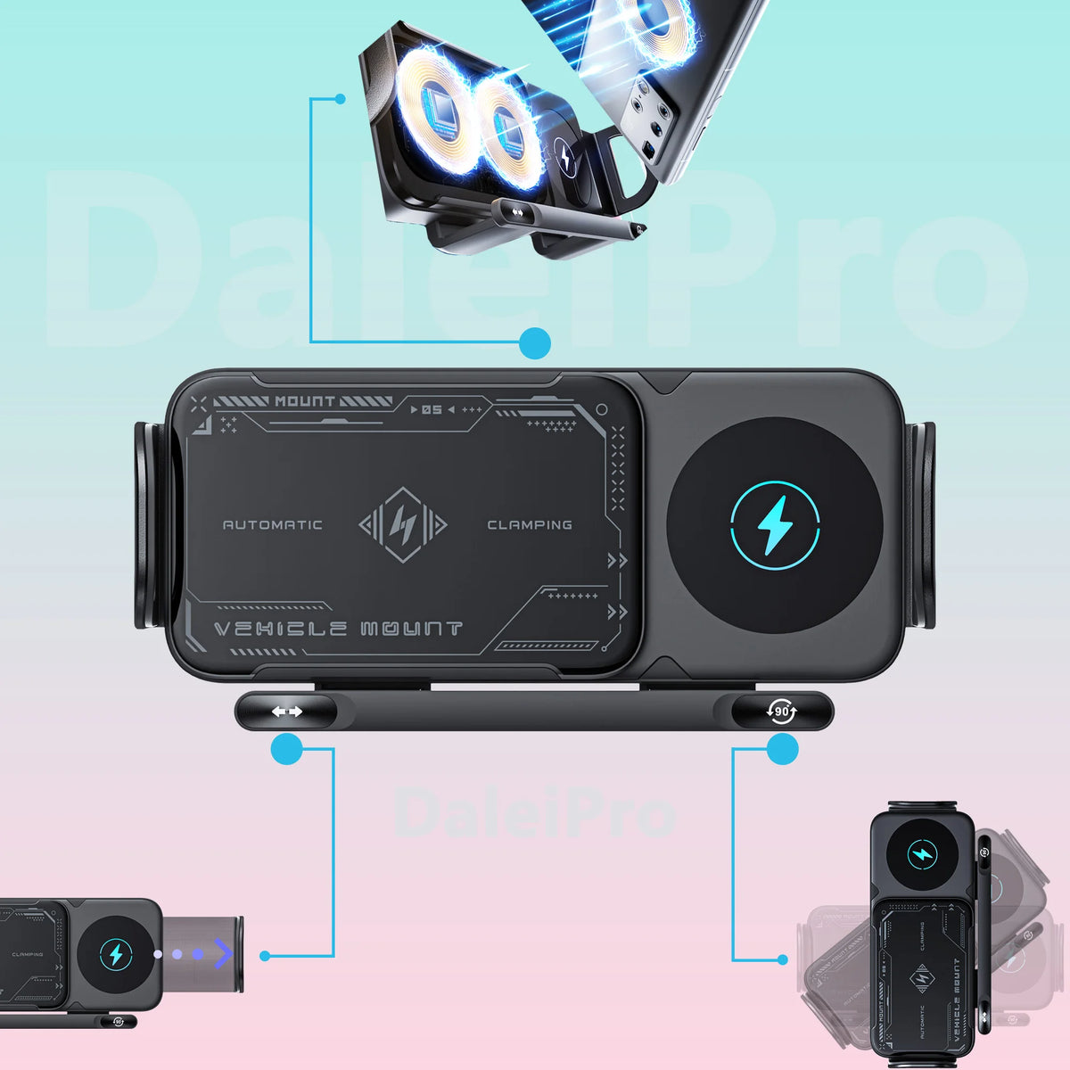 Support de téléphone pliable pour voiture, chargement sans fil, support de téléphone universel, chargeur à Rotation électrique à Induction intelligente