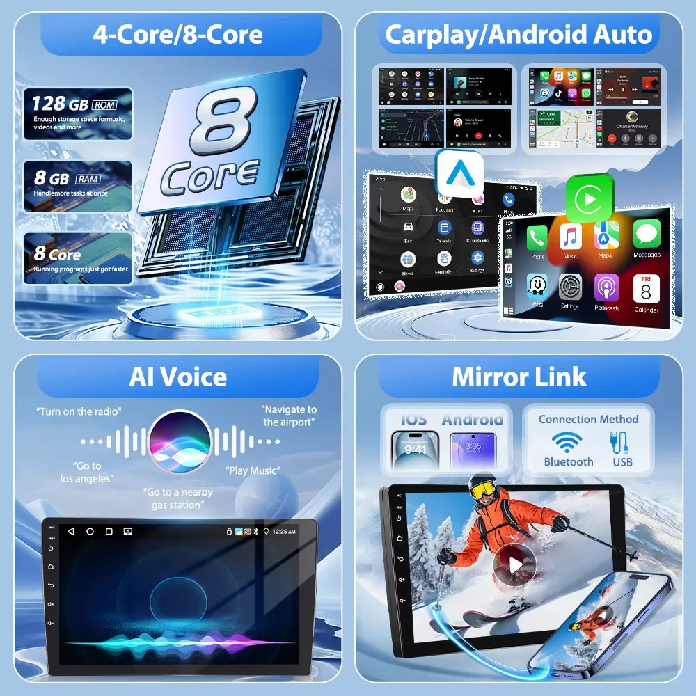 Autoradio Hikity 9 pouces 4G pour Ford Fiesta 2009-2014, lecteur multimédia vidéo, Carplay, Android Auto, 8 cœurs, WIFI, 4G, GPS, Mirrorlink, BT