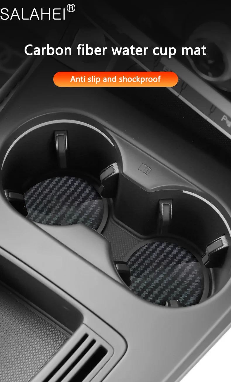 Tapis universel antidérapant pour tasse d'eau de voiture, 2 pièces, dessous de verre en Fiber de carbone pour Chery Tiggo 2 3 4 7 8 Pro T3 3X IQ A3 amulette Fulwin Arrizo