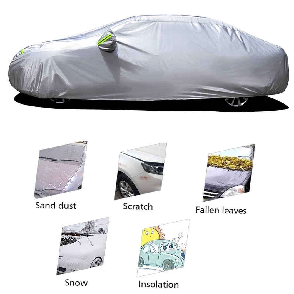 S-XXL couverture de voiture berline couvertures complètes avec bande réfléchissante Protection solaire anti-poussière et étanche UV résistant aux rayures universel