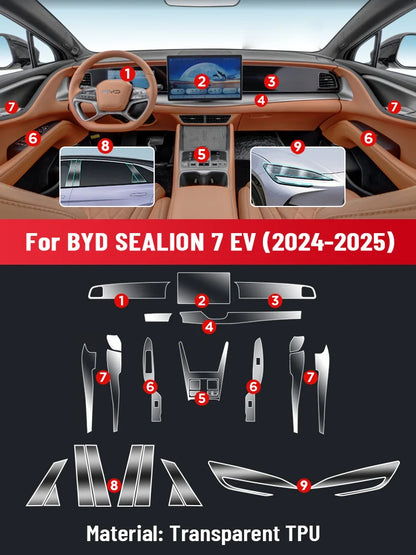 فيلم واقي داخلي مضاد للخدش من مادة TPU، تحكم مركزي أوتوماتيكي، ملاحة لسيارة BYD SEALION 7 EV 2024، ملحقات