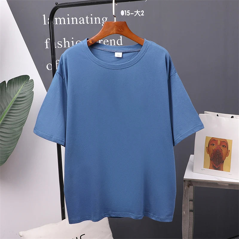 T-Shirt d'été en coton pour femmes, surdimensionné, solide, couleur bonbon, hauts amples